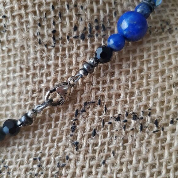 Navy Blue Abstract Glass Ceramic Heavy Statement Necklace Medium Size Beaded 💙 - Picture 5 of 6